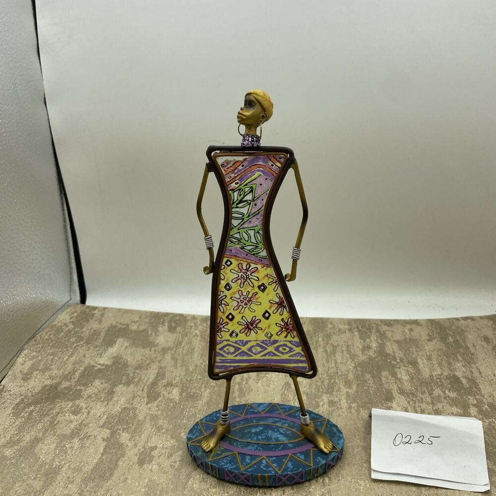 1960’s African Tribal Art~Metal & Glass Sculpture, 10” tall Hand Painted